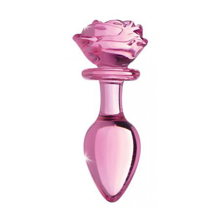 XR Brands Pink Rose Glass Intimate Plug Large - Artistic Borosilicate