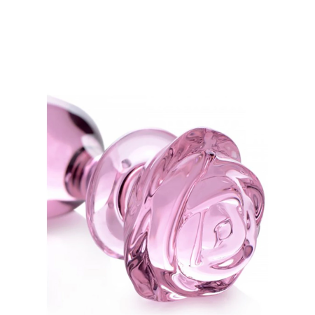 XR Brands Pink Rose Glass Intimate Plug Large - Artistic Borosilicate
