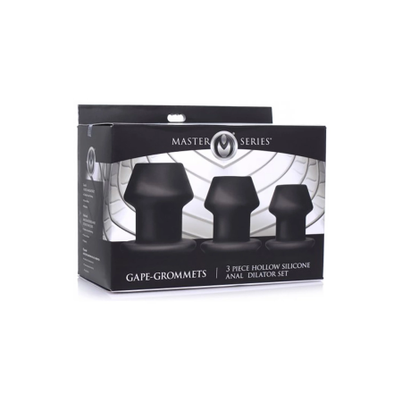 XR Brands Gape-Grommets Silicone Hollow Dilator Set 3 Sizes Black