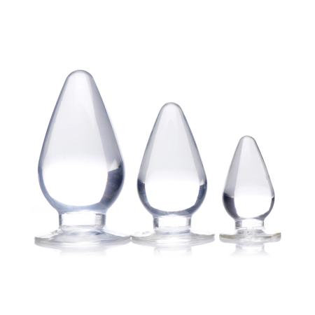 XR Brands Triple Cones Anal Plug Set 3 Sizes Transparent TPE