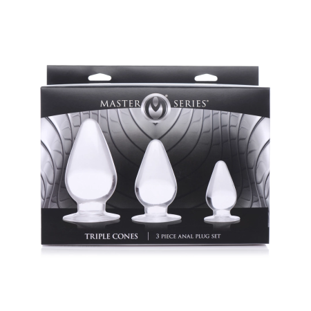 XR Brands Triple Cones Anal Plug Set 3 Sizes Transparent TPE