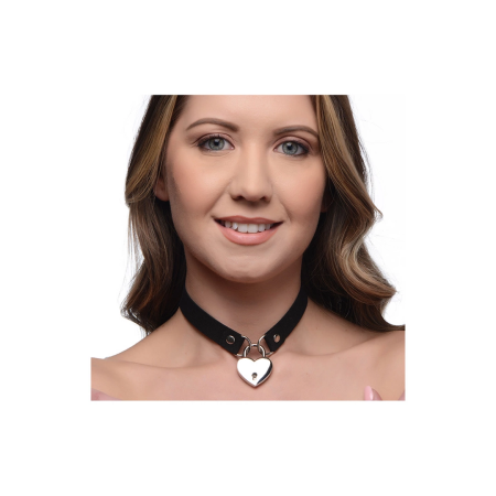 Lock-It Choker with Heart Lock & Key - Adjustable Black Strap
