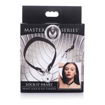 Lock-It Choker with Heart Lock & Key - Adjustable Black Strap