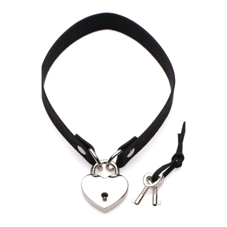 Lock-It Choker with Heart Lock & Key - Adjustable Black Strap