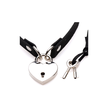 Lock-It Choker with Heart Lock & Key - Adjustable Black Strap