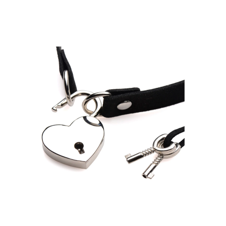 Lock-It Choker with Heart Lock & Key - Adjustable Black Strap