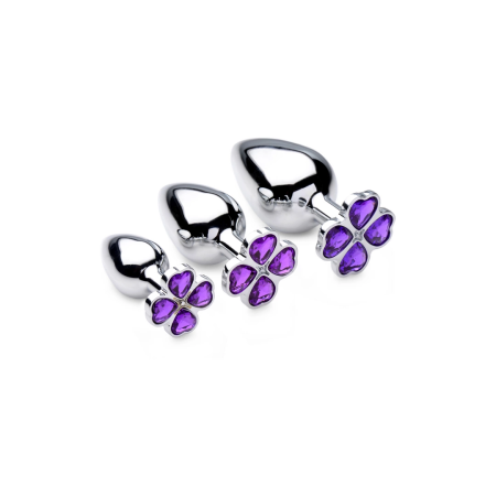 XR Brands Violet Flower Intimate Plug Set 3-Piece Aluminium Purple