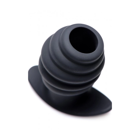 XR Brands HIVE Tunnel Plug Medium Silicone Ribbed Hollow Black
