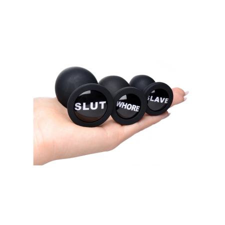 XR Brands Dirty Words Silicone Plug Set - 3 Sizes, Tapered Shape
