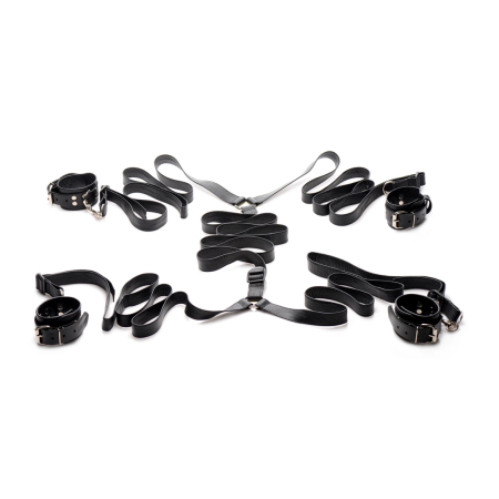 Master Series Leather Bed Restraint System - Adjustable Black Set