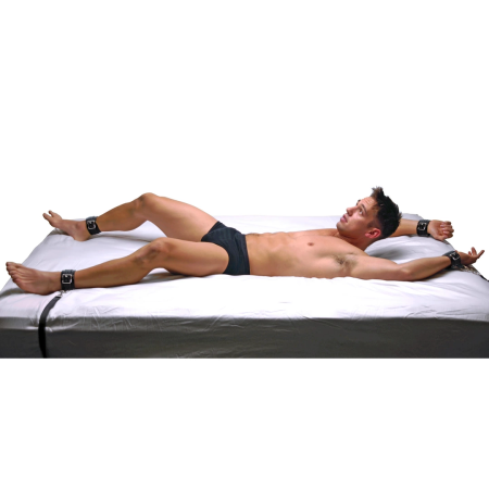 Master Series Leather Bed Restraint System - Adjustable Black Set