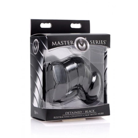 XR Brands Detained Black Chastity System with Studs - Compact Rubber Model