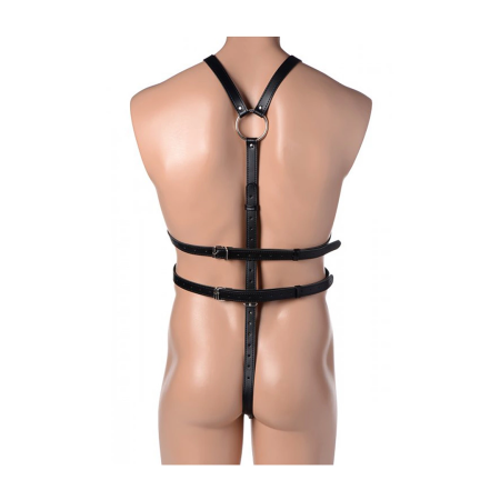 STRICT Male Full Body Adjustable Harness with Dual Rings Black