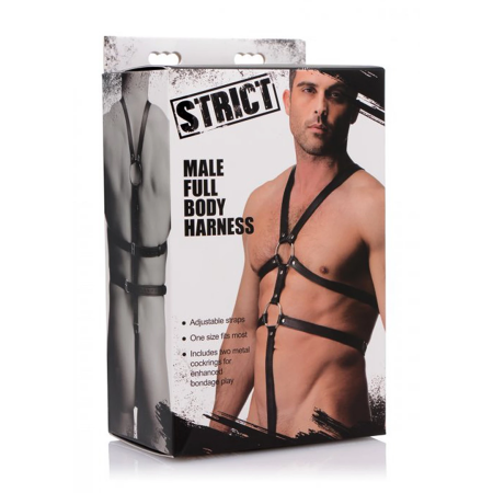 STRICT Male Full Body Adjustable Harness with Dual Rings Black