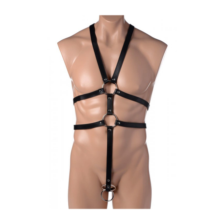 STRICT Male Full Body Adjustable Harness with Dual Rings Black