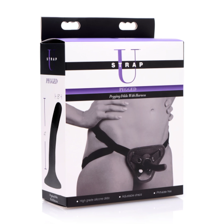 Pegged Silicone Intimate System with Adjustable Harness Black 5"
