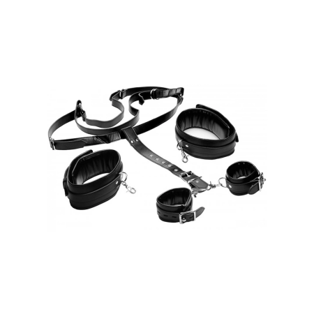 XR Brands Thigh Strap & Adjustable Wrist Cuffs Restraint System Black