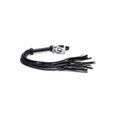 Master Series Braided Flogger PU Leather Black 34in Long Handle