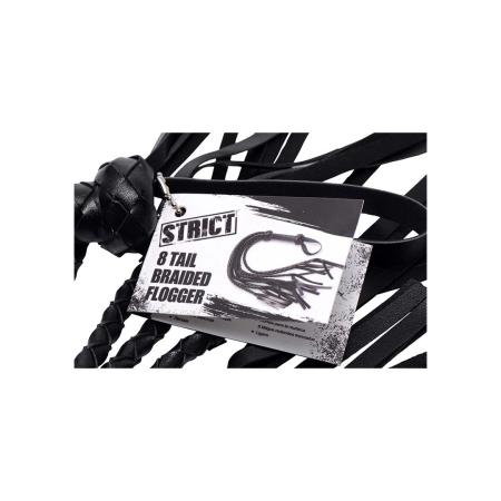 Master Series Braided Flogger PU Leather Black 34in Long Handle