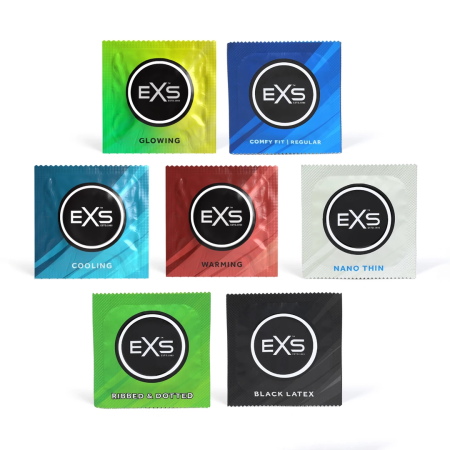 EXS Variety Pack 1 - 48 Premium Latex Condoms, Mixed Types & Flavours