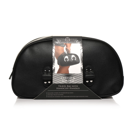 XR Brands Cuffed Travel Bag with Handcuff Handles Black Vegan Leather