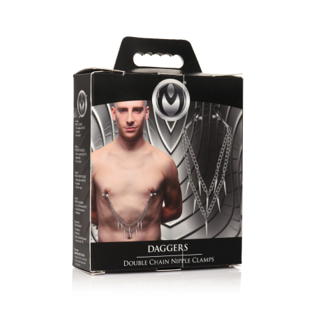 Daggers Adjustable Double Chain Nipple Clamps with Spiked Metal Chains