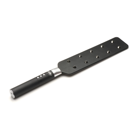E-Stim Spiked Paddle Black - Electro Conductive Impact Tool, PU Leather