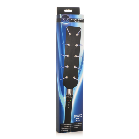 E-Stim Spiked Paddle Black - Electro Conductive Impact Tool, PU Leather