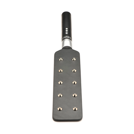 E-Stim Spiked Paddle Black - Electro Conductive Impact Tool, PU Leather