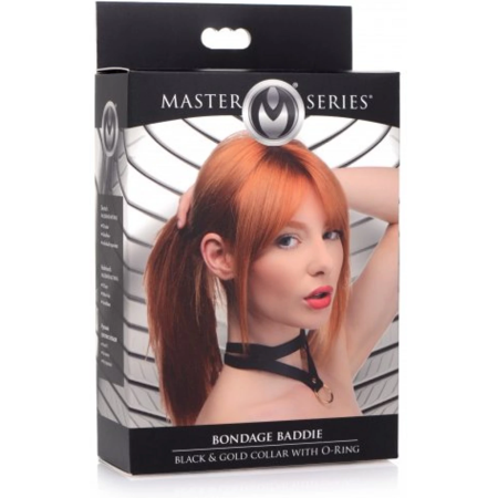 XR Brands Bondage Baddie Adjustable Collar with O-Ring - Black