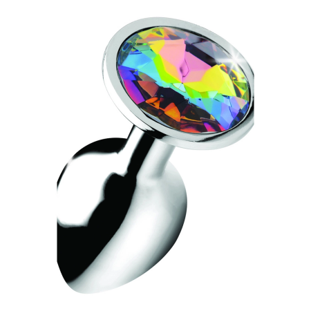 Rainbow Prism Small Aluminum Plug with Multicolor Gemstone Accent