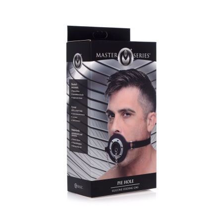 XR Brands Pie Hole Silicone Open Mouth Gag with Removable Plug Black