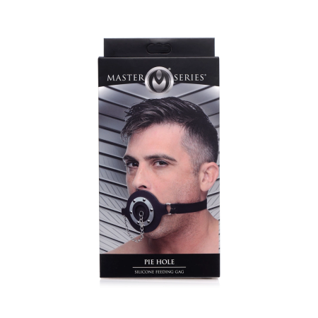 XR Brands Pie Hole Silicone Open Mouth Gag with Removable Plug Black