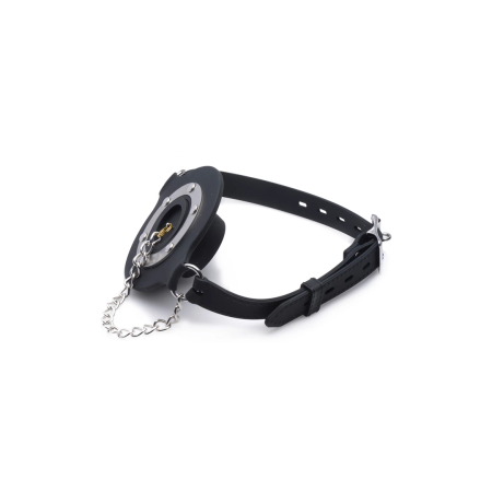 XR Brands Pie Hole Silicone Open Mouth Gag with Removable Plug Black