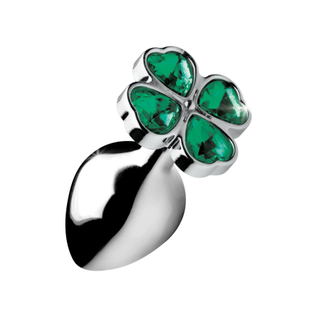 XR Brands Lucky Clover Metal Intimate Plug Medium Silver Gem