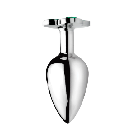 XR Brands Lucky Clover Metal Intimate Plug Medium Silver Gem