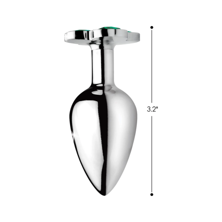 XR Brands Lucky Clover Metal Intimate Plug Medium Silver Gem