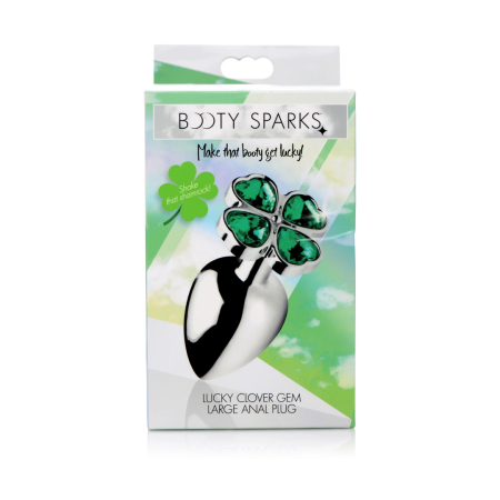 XR Brands Large Metal Plug with Clover Gem Base, Nickel-Free, Silver