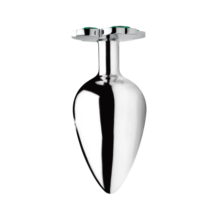 XR Brands Large Metal Plug with Clover Gem Base, Nickel-Free, Silver