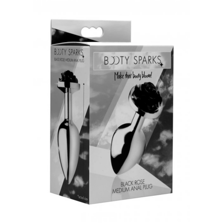 XR Brands Black Rose Medium Rose-Shaped Aluminium Plug Black