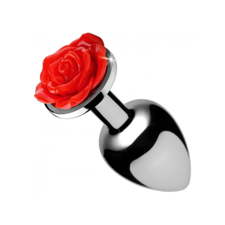 Red Rose Large Metallic Plug with Decorative Black Flower End