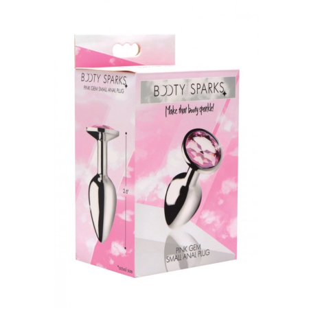 Booty Sparks Pink Gem Aluminum Plug Small - Heart-Shaped Jewel Base