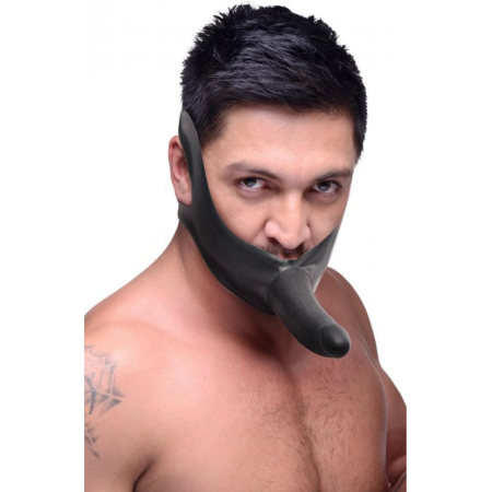 Master Series Face Fuk Strap-On Gag - Adjustable Latex Head Harness Black