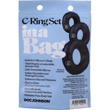 Doc Johnson Silicone Ring Set - Flexible Anatomical Support, Black