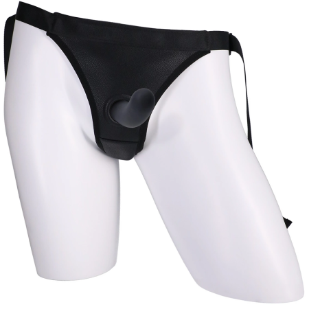 Doc Johnson Harness Set with Slim Silicone Attachment, Black Vegan Leather