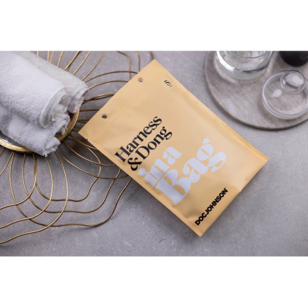 Doc Johnson Harness Set with Slim Silicone Attachment, Black Vegan Leather