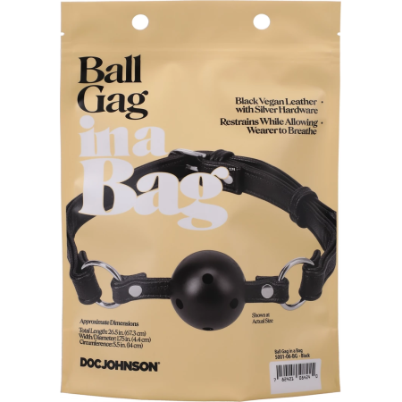 Doc Johnson Ball Gag Vegan Leather Adjustable Black 55mm