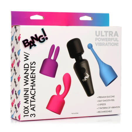 XR Brands Mini Wand Massager Set with 3 Functional Attachments Compact