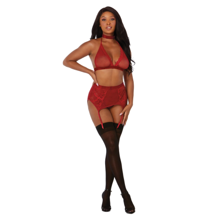 Leg Avenue Fishnet & Lace 4-Piece Lingerie Set with Velvet Trim One Size