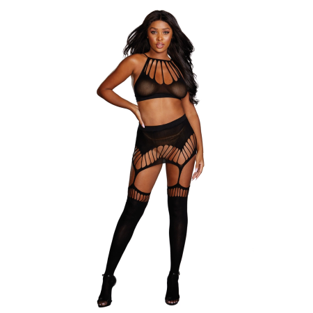 Leg Avenue Seamless Bralette & Garter Skirt Set, Strappy, One Size